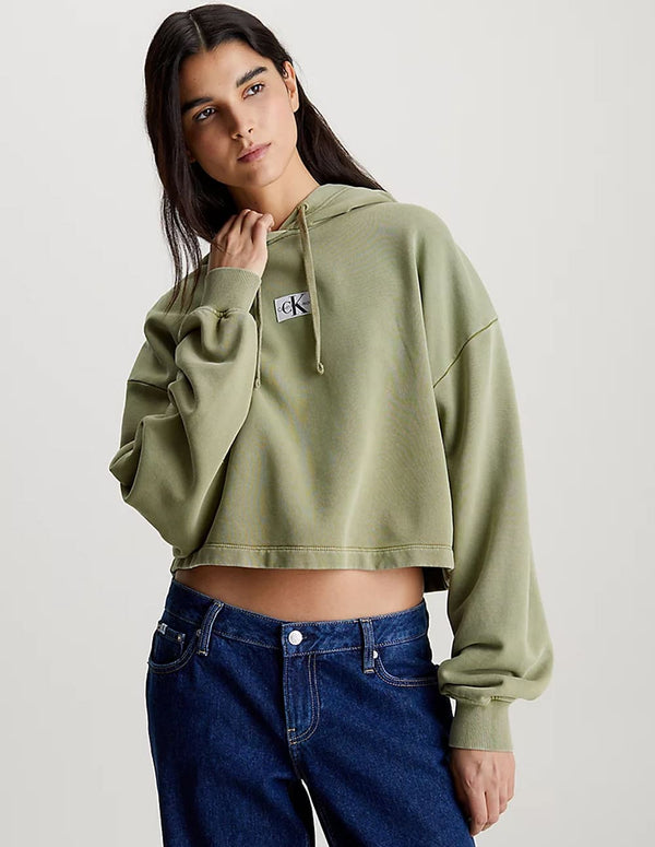 Sudadera con Capucha Calvin Klein Jeans de Algodón Lavado Verde Mujer