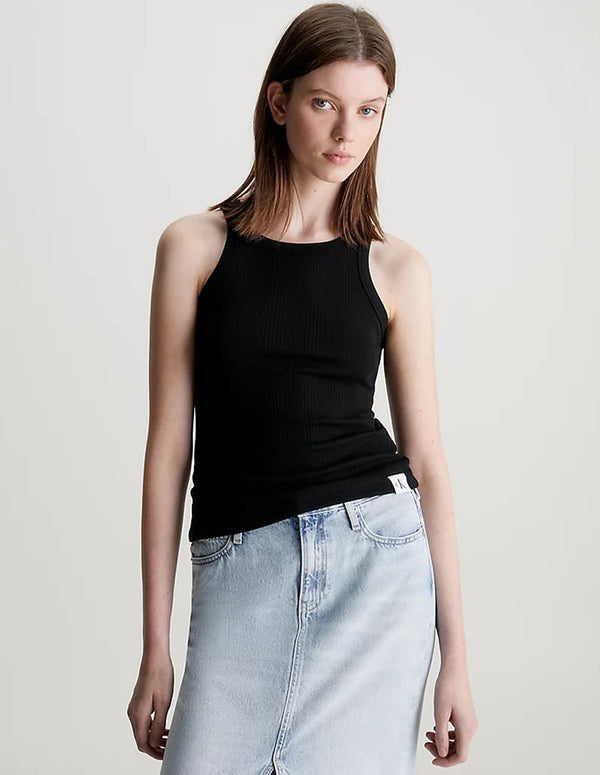 Camiseta de Tirantes Calvin Klein Jeans de Canalé Negra Mujer