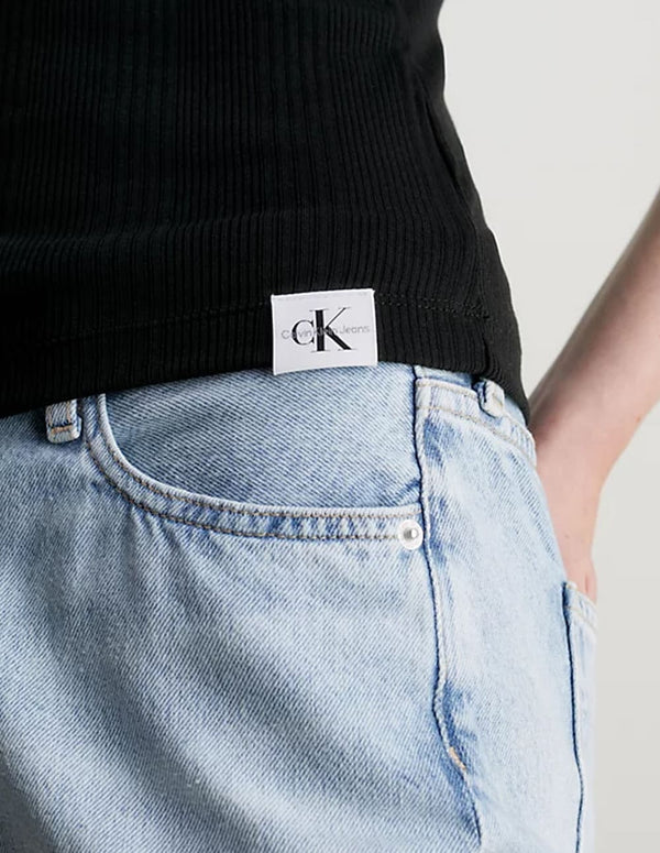 Camiseta de Tirantes Calvin Klein Jeans de Canalé Negra Mujer