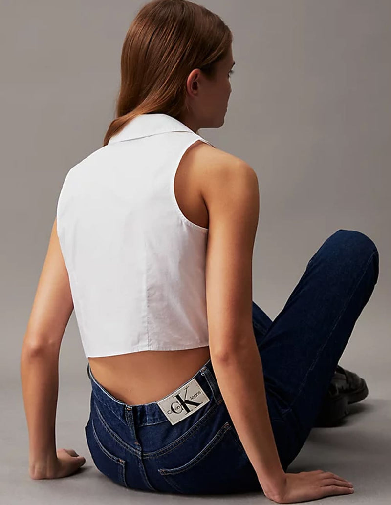 Camisa Calvin Klein Jeans sin Mangas de Popelin Blanca Mujer