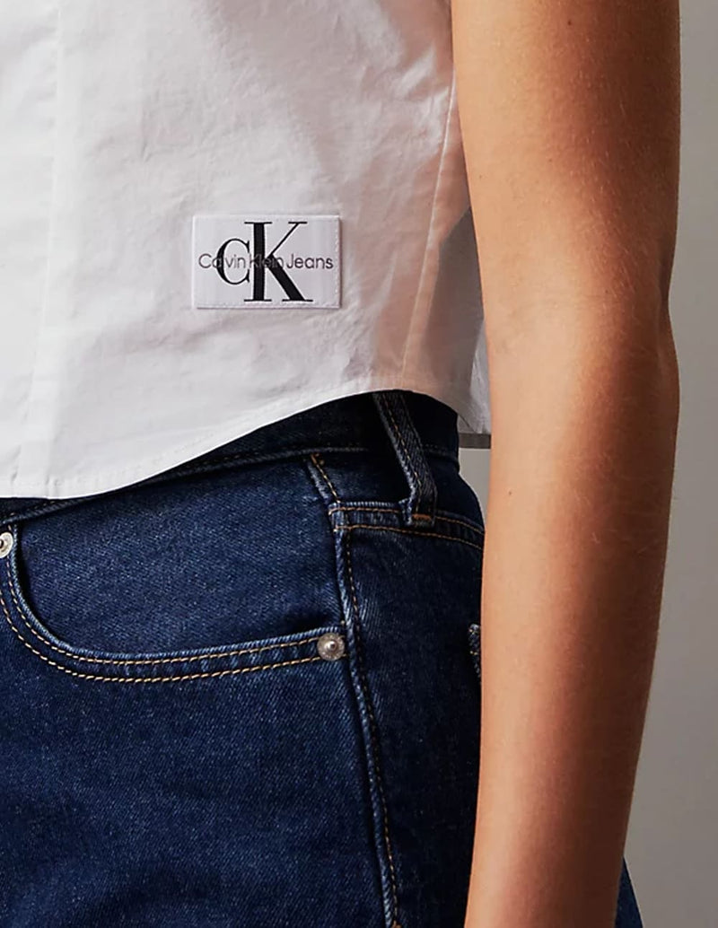 Camisa Calvin Klein Jeans sin Mangas de Popelin Blanca Mujer