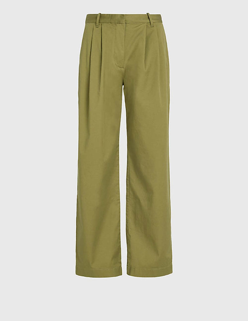 Pantalón Calvin Klein Jeans Cotton Twill Straight Verde Mujer