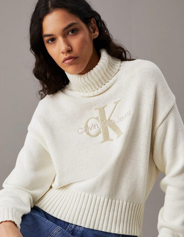 Jersey Calvin Klein Jeans con Logo Monograma Beige Mujer