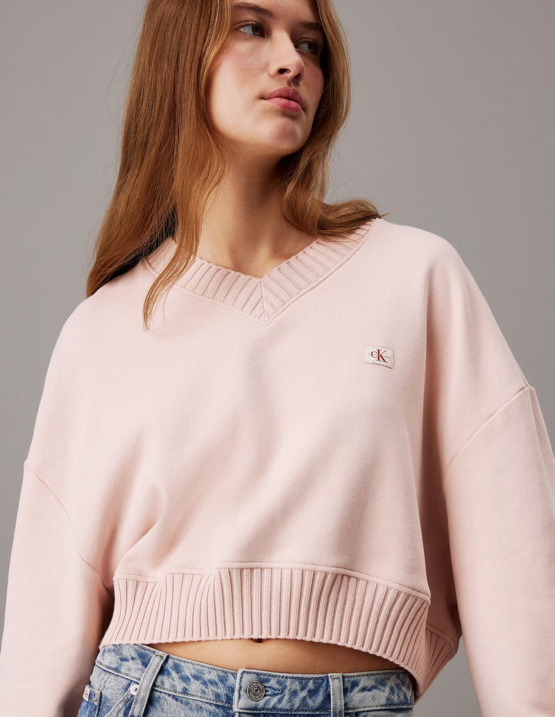 Sudadera Calvin Klein Jeans con Cuello de Pico Rosa Mujer