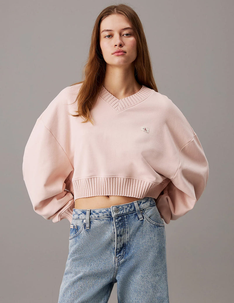 Sudadera Calvin Klein Jeans con Cuello de Pico Rosa Mujer