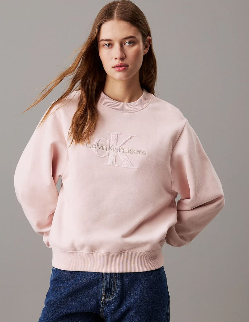 Sudadera Calvin Klein Jeans con Logo de Chenilla Rosa Mujer