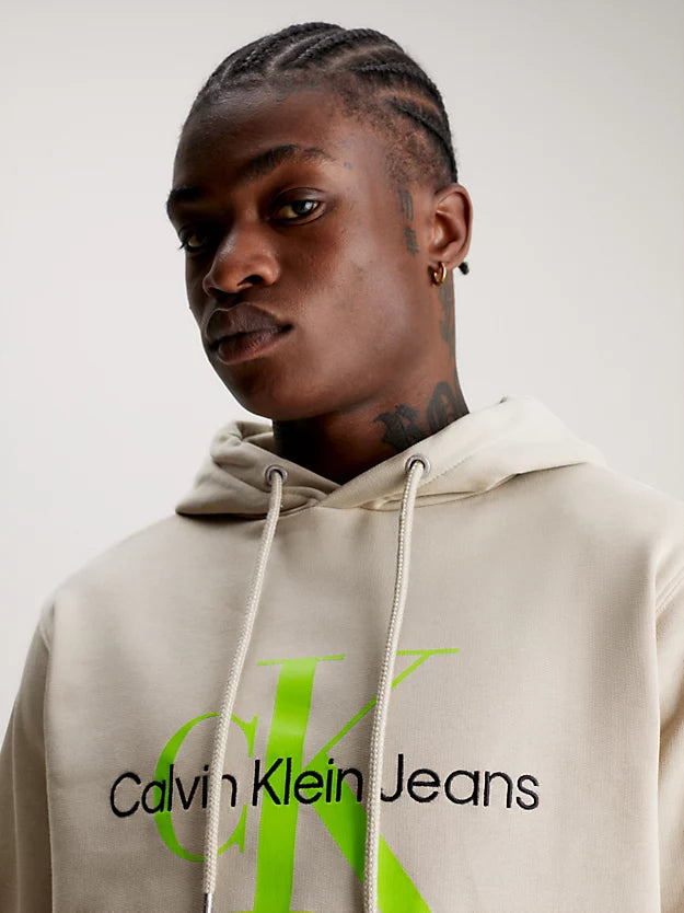 Sudadera con Capucha Calvin Klein Jeans con Logo Beige Hombre
