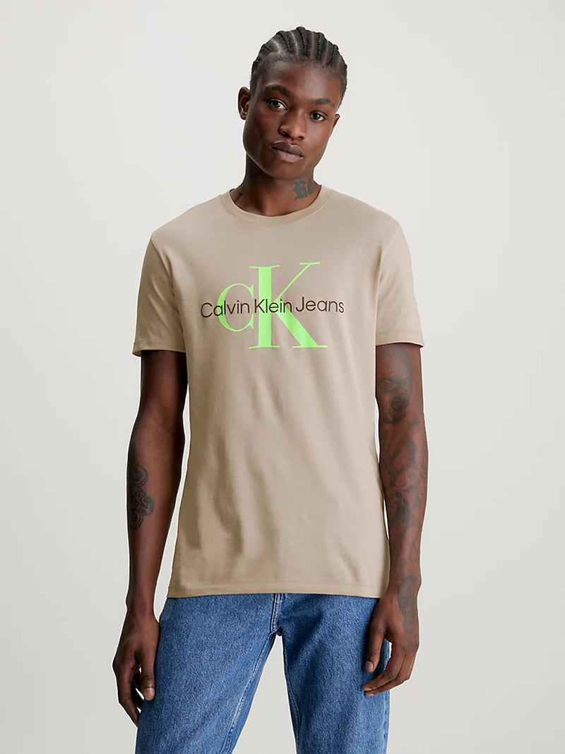 Camiseta Calvin Klein Jeans Slim con Logo Beige Hombre