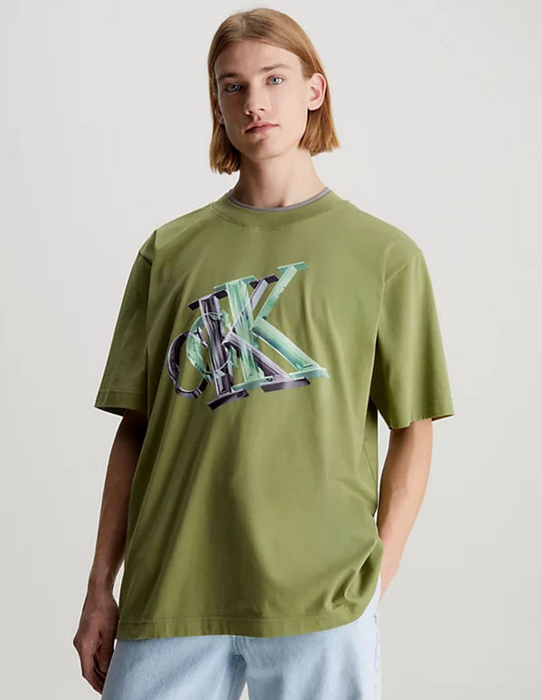 Camiseta Calvin Klein Jeans Oversized con Monograma Verde Hombre