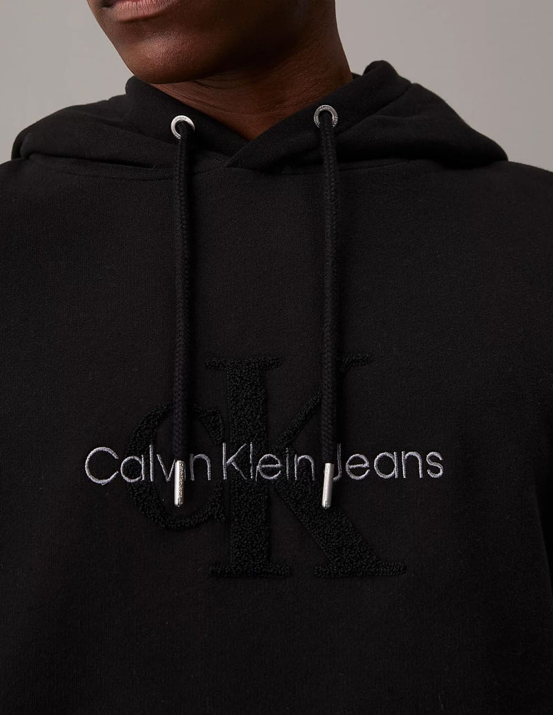 Sudadera con Capucha Calvin Klein Jeans con Logo de Chenilla Negra Hombre