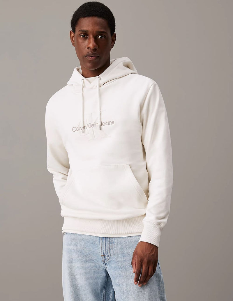 Sudadera con Capucha Calvin Klein Jeans con Logo de Chenilla Blanca Hombre