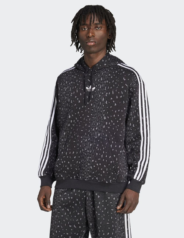 Sudadera con Capucha adidas Leo All Over Print Loose Negra Hombre