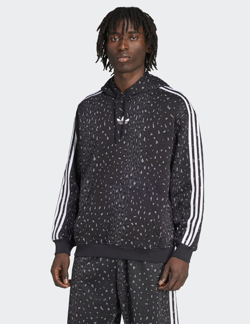 Sudadera con Capucha adidas Leo All Over Print Loose Negra Hombre