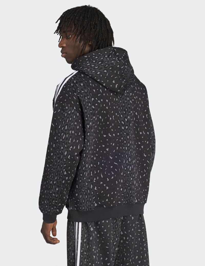 Sudadera con Capucha adidas Leo All Over Print Loose Negra Hombre