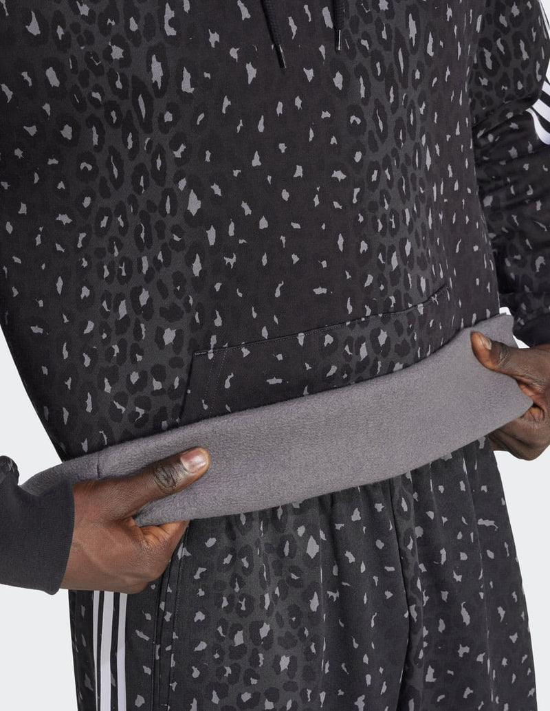 Sudadera con Capucha adidas Leo All Over Print Loose Negra Hombre