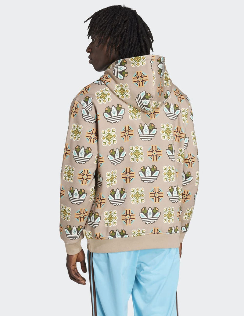 Sudadera con Capucha adidas Tile All Over Print Loose Beige Hombre