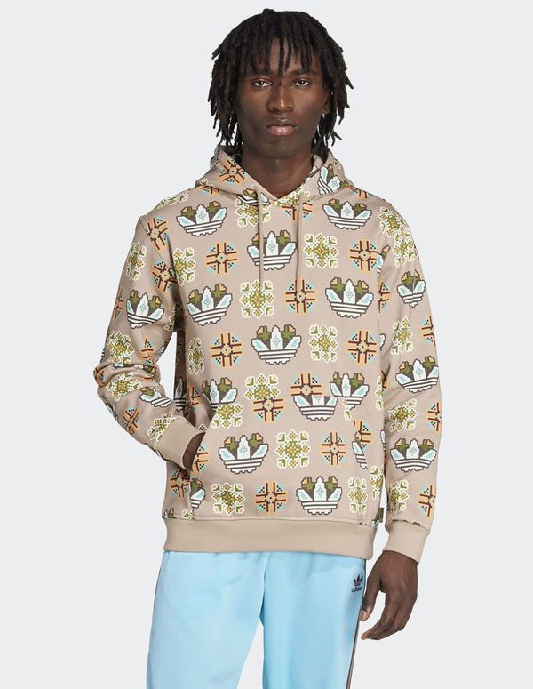 Sudadera con Capucha adidas Tile All Over Print Loose Beige Hombre