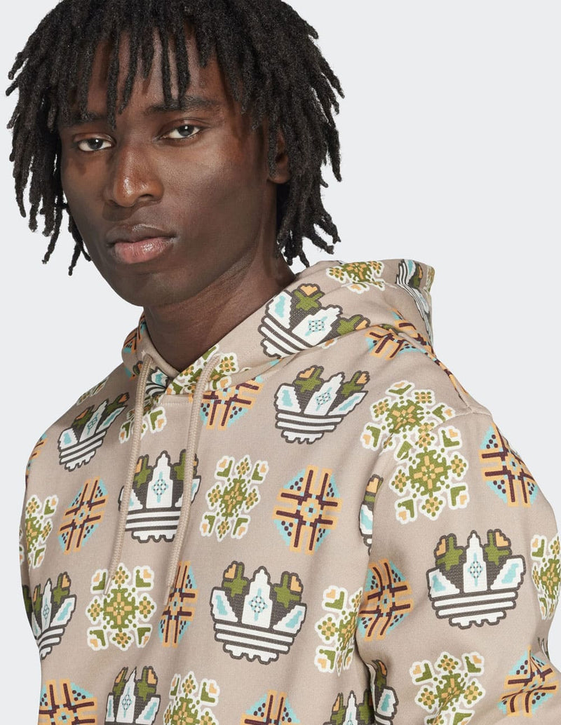 Sudadera con Capucha adidas Tile All Over Print Loose Beige Hombre
