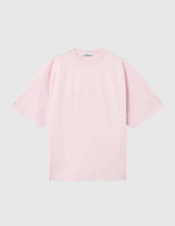 Camiseta Stone Island con Logo Bordado Rosa Hombre