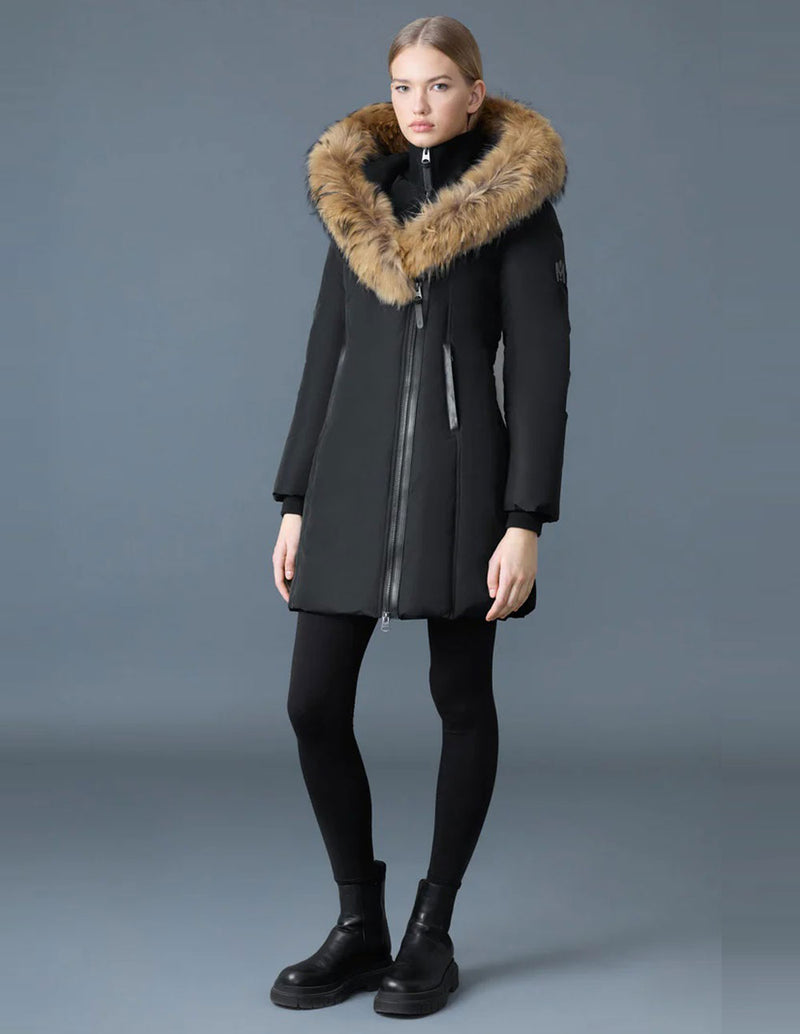 Abrigo de Plumas MACKAGE Kay-F con Cuello de Piel Negro Mujer