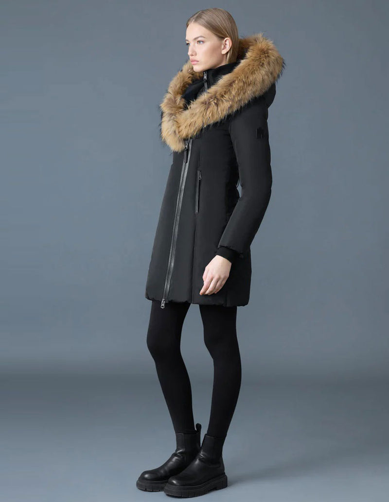 Abrigo de Plumas MACKAGE Kay-F con Cuello de Piel Negro Mujer