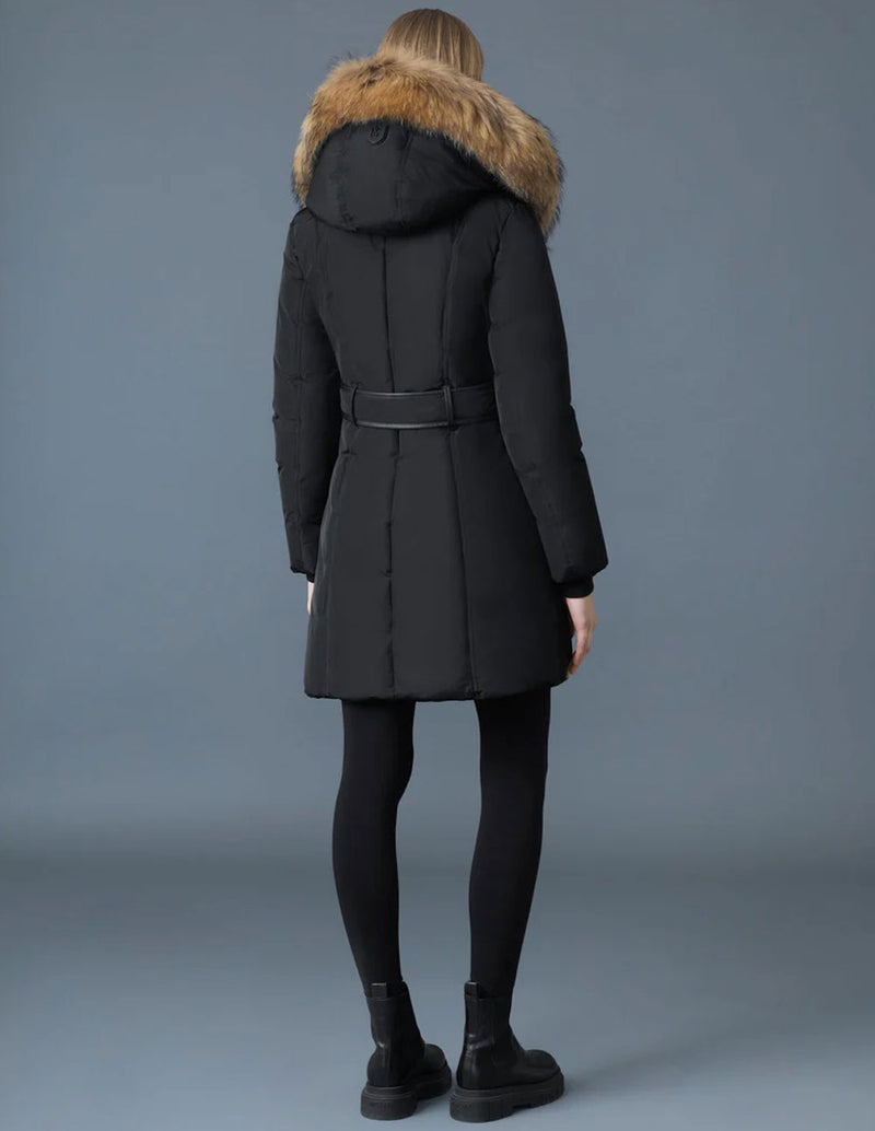Abrigo de Plumas MACKAGE Kay-F con Cuello de Piel Negro Mujer
