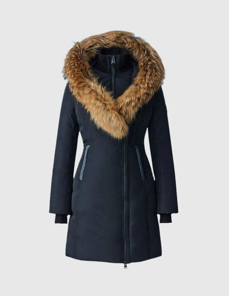 Abrigo de Plumas MACKAGE Kay-F con Cuello de Piel Negro Mujer