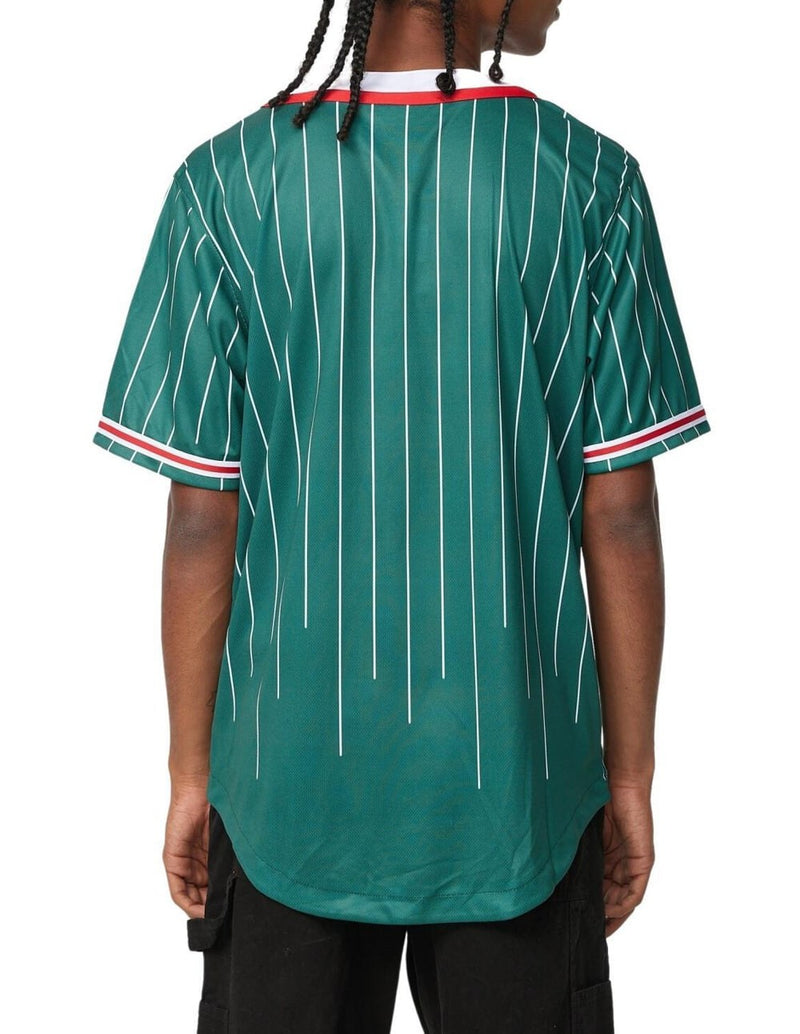 Camisa Beisbolera Karl Kani Serif Pinstripe Verde Hombre