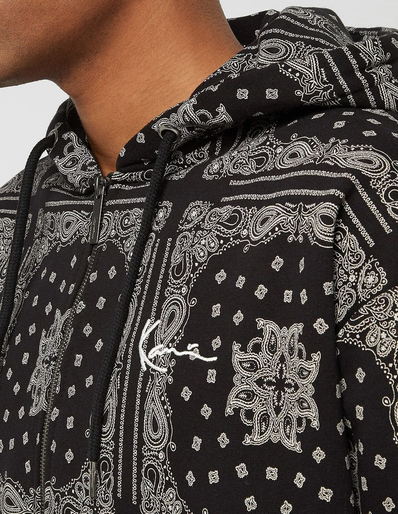 Sudadera con Capucha Karl Kani Signature Paisley OS Zip Gris y Negra Hombre