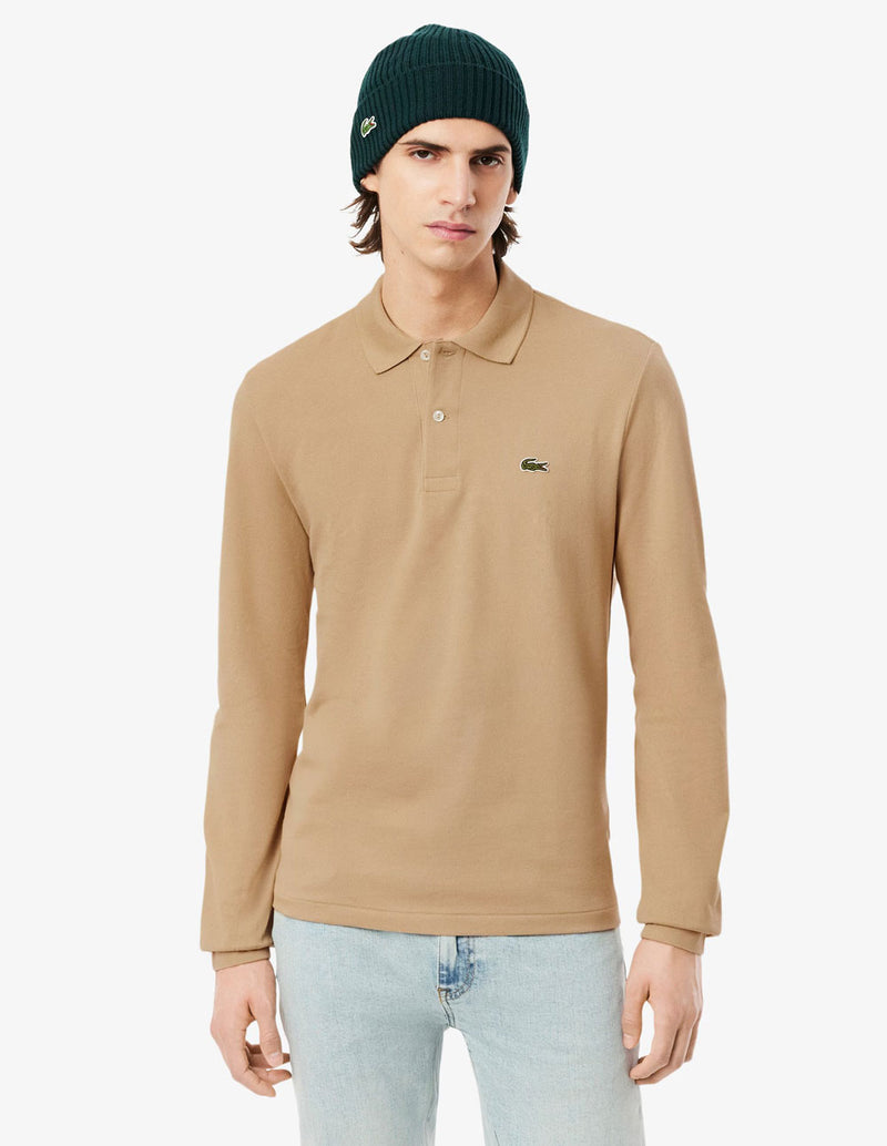 Polo Lacoste de Manga Larga L.12.12 Beige Hombre