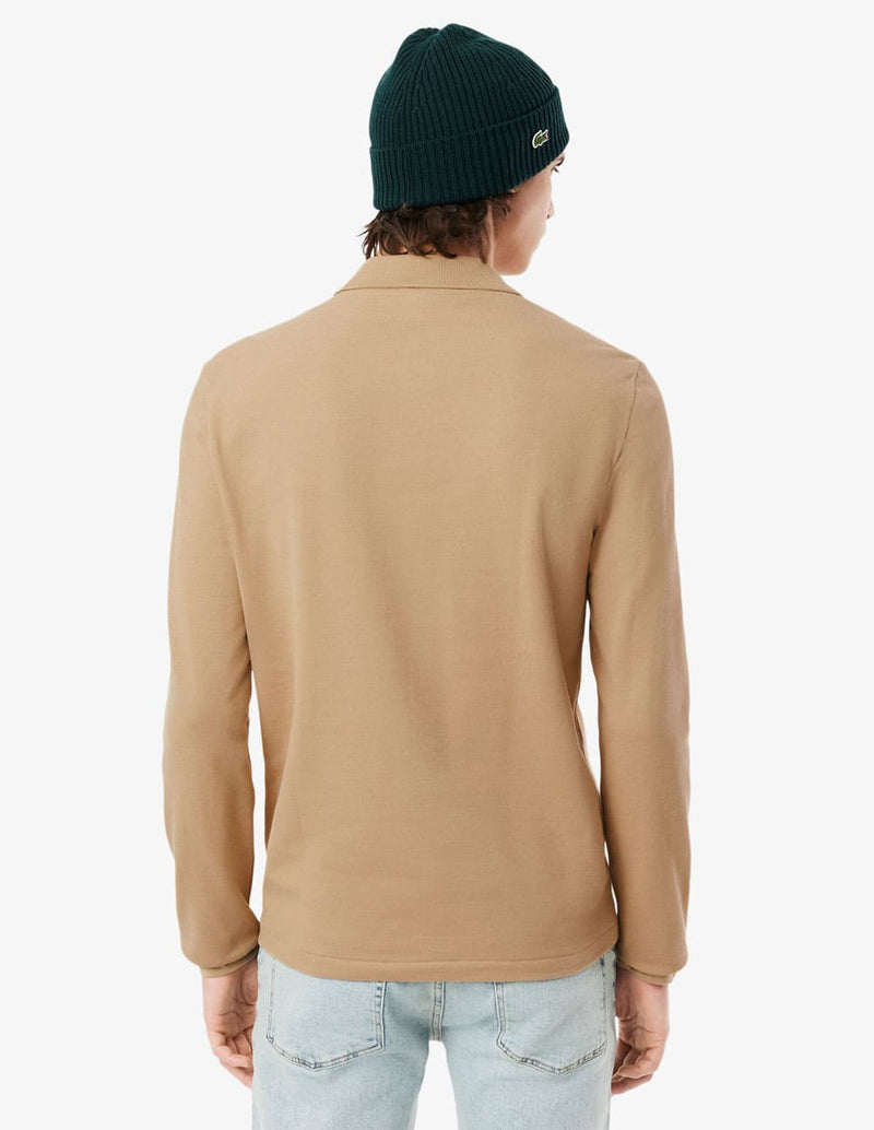 Polo Lacoste de Manga Larga L.12.12 Beige Hombre
