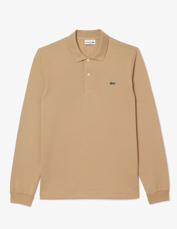 Polo Lacoste de Manga Larga L.12.12 Beige Hombre