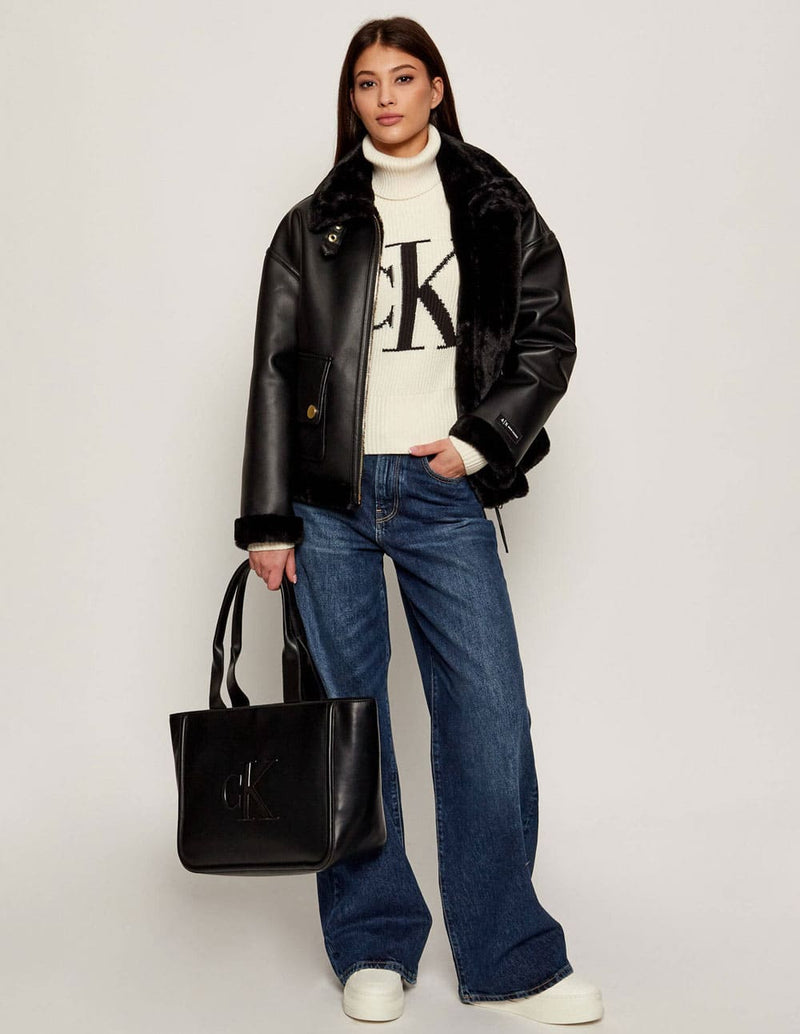 Jersey Calvin Klein Jeans de Cuello Alto con Logo Beige Mujer