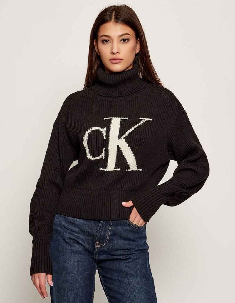Jersey Calvin Klein Jeans de Cuello Alto con Logo Negro Mujer