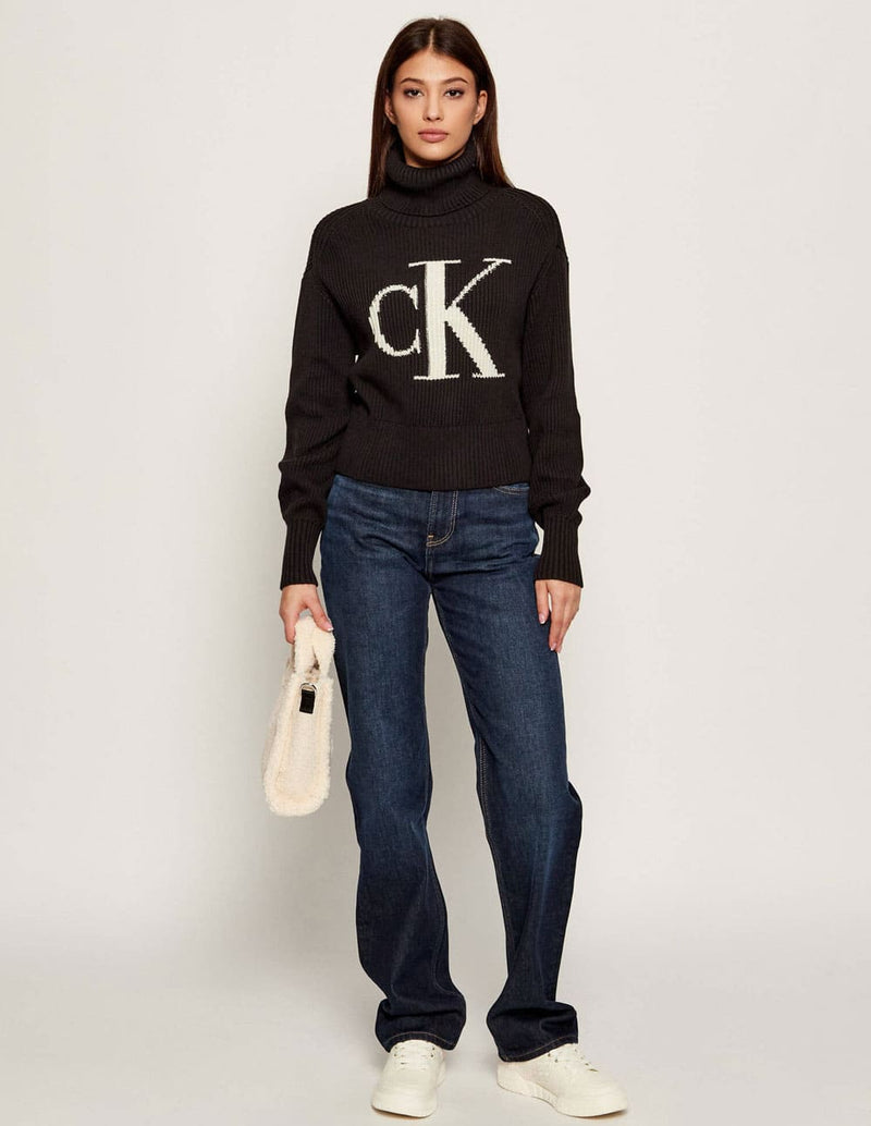 Jersey Calvin Klein Jeans de Cuello Alto con Logo Negro Mujer