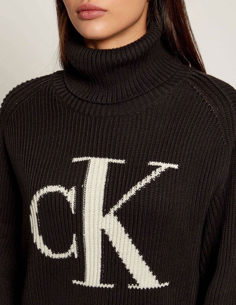 Jersey Calvin Klein Jeans de Cuello Alto con Logo Negro Mujer