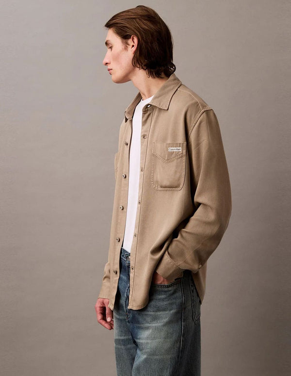 Camisa Calvin Klein Jeans con Logo Beige Hombre