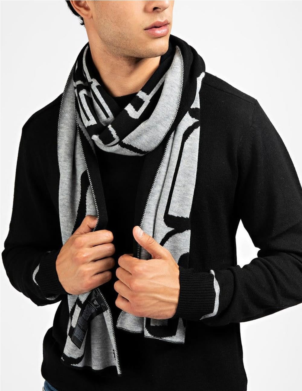 小物 bikkembergs scarf black Black Scarf with all-over logo 25x180 | Bikkembergs