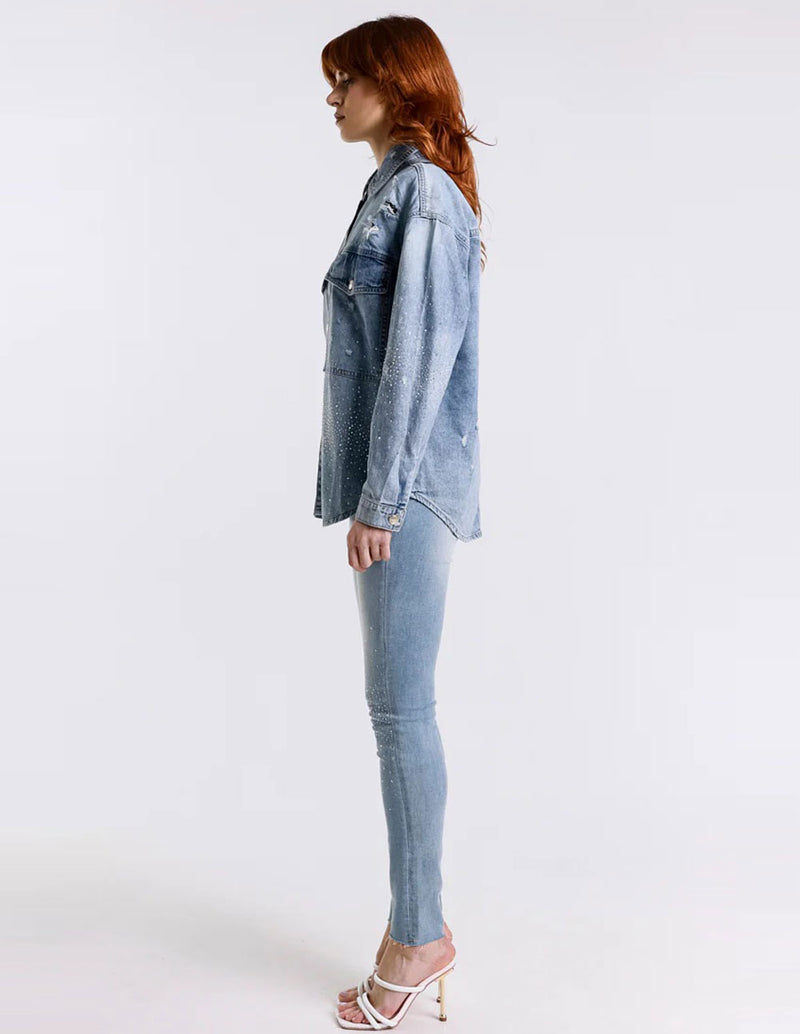 Pantalon Vaquero MET con Tachuelas Azul Mujer