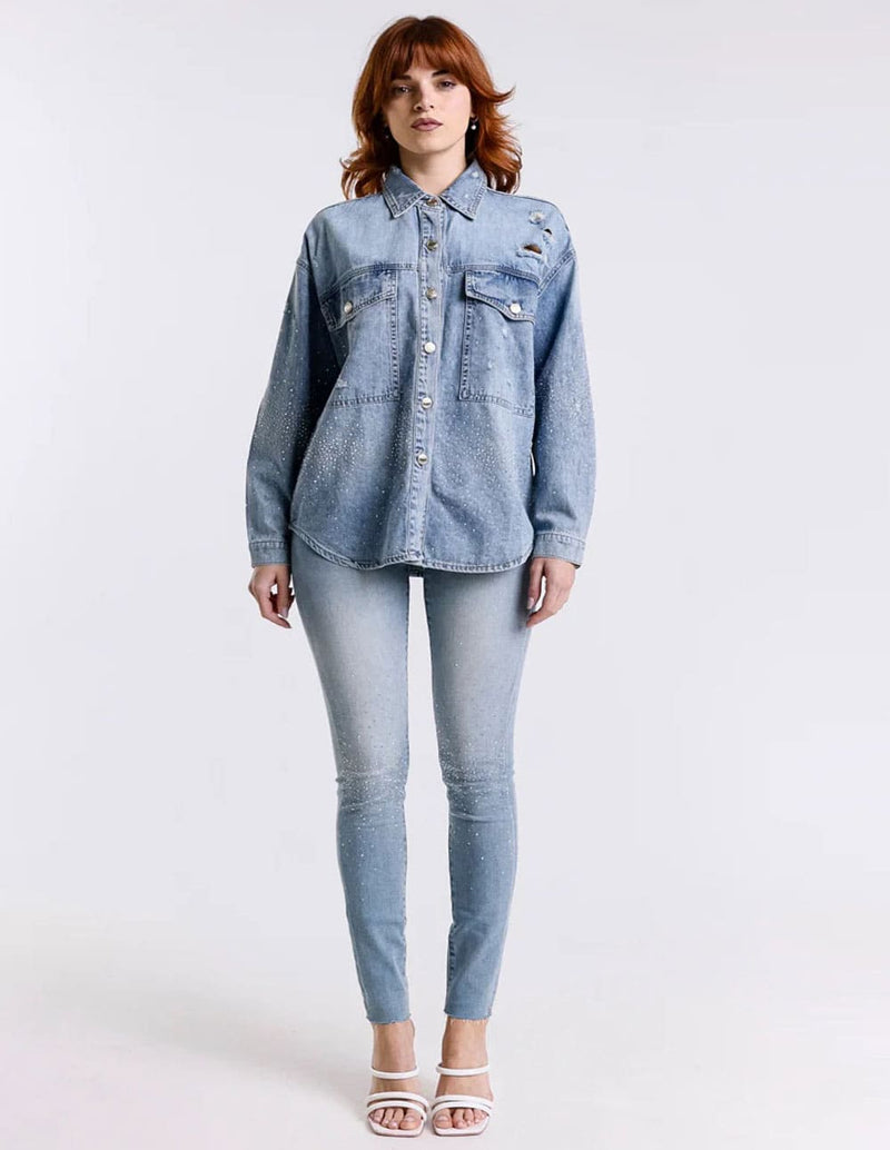 Pantalon Vaquero MET con Tachuelas Azul Mujer