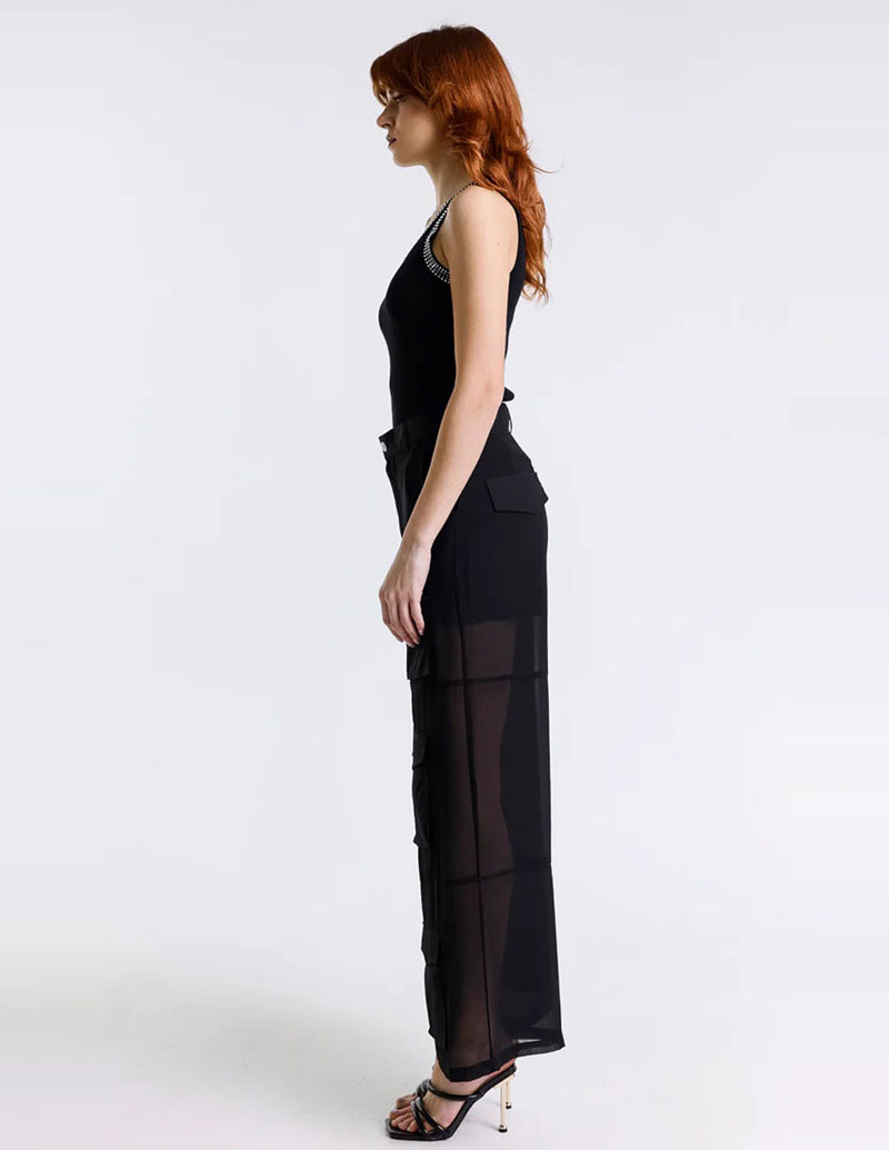 Pantalón MET en Georgette Negro Mujer