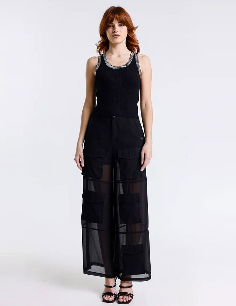 Pantalón MET en Georgette Negro Mujer