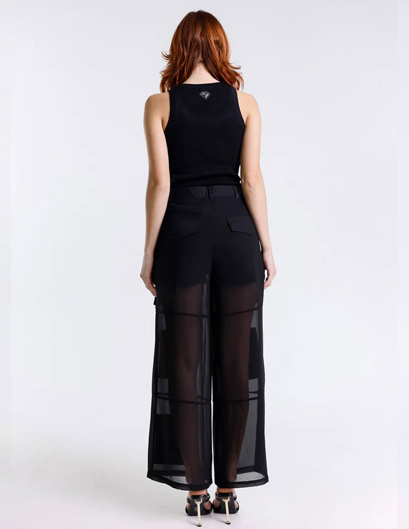 Pantalón MET en Georgette Negro Mujer