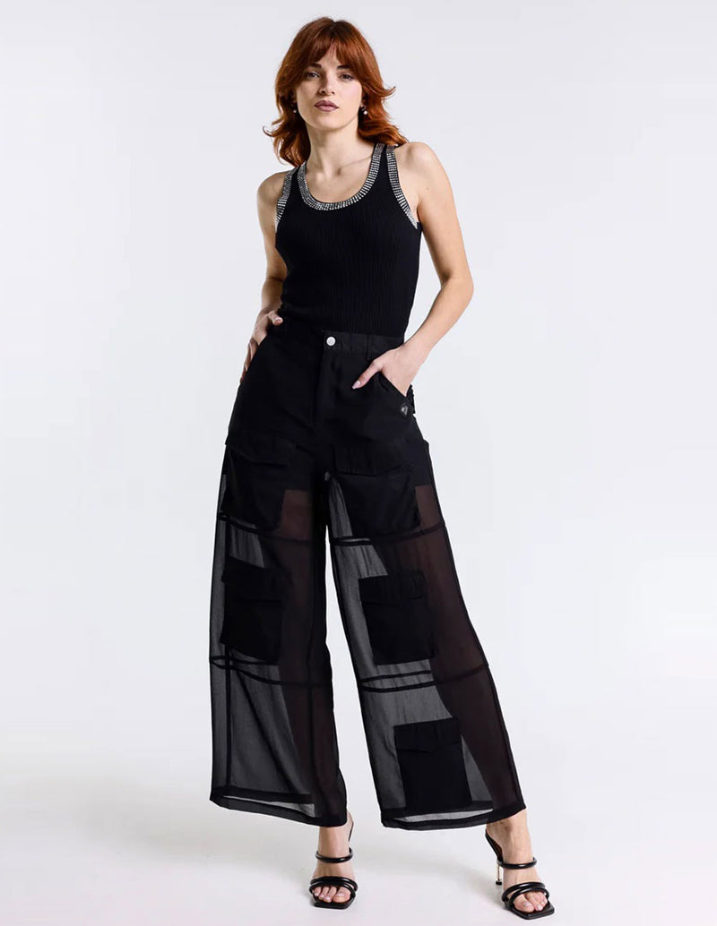 Pantalón MET en Georgette Negro Mujer