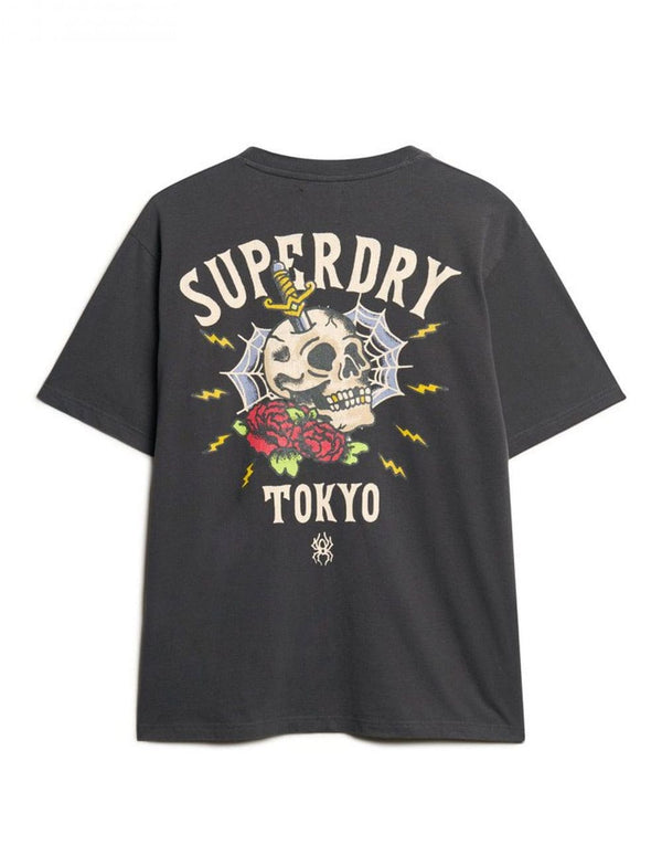 Camiseta Superdry Tattoo Back Graphic Gris Oscuro Hombre