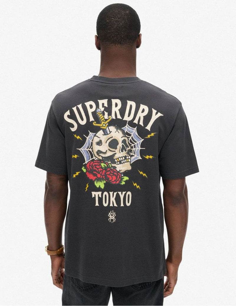 Camiseta Superdry Tattoo Back Graphic Gris Oscuro Hombre