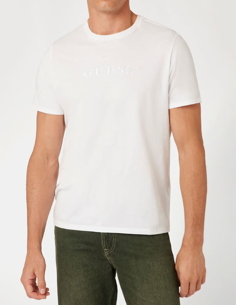 Camiseta GUESS con Logo Bordado Blanco Hombre