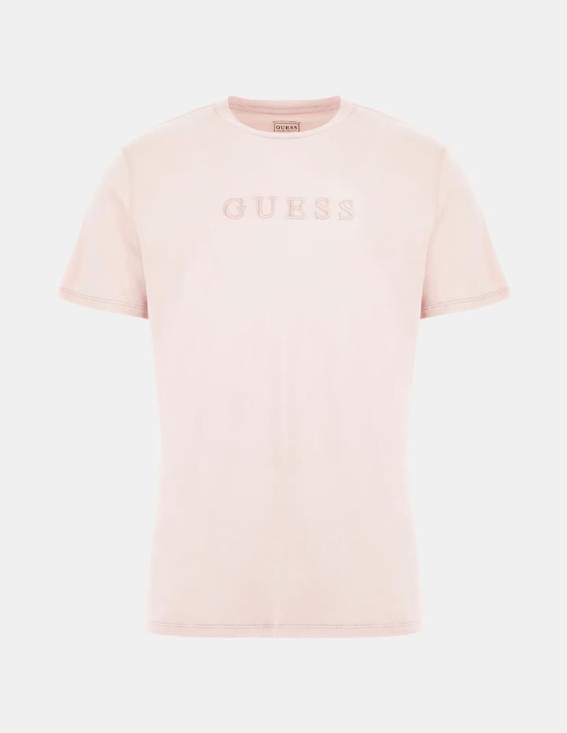 Camiseta GUESS con Logo Bordado Rosa Hombre