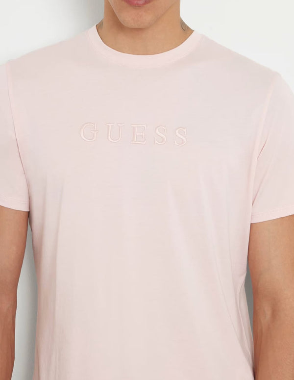 Camiseta GUESS con Logo Bordado Rosa Hombre