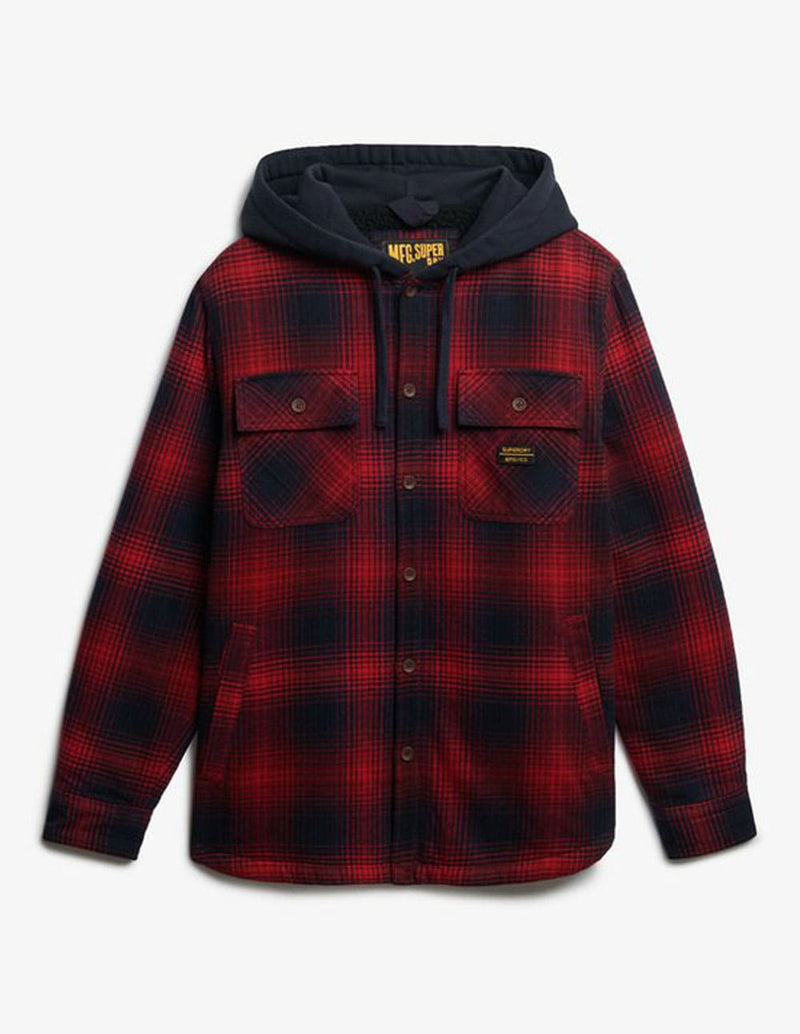 Chaqueta Superdry de Cuadros con Capucha Surplus Roja Hombre M4011